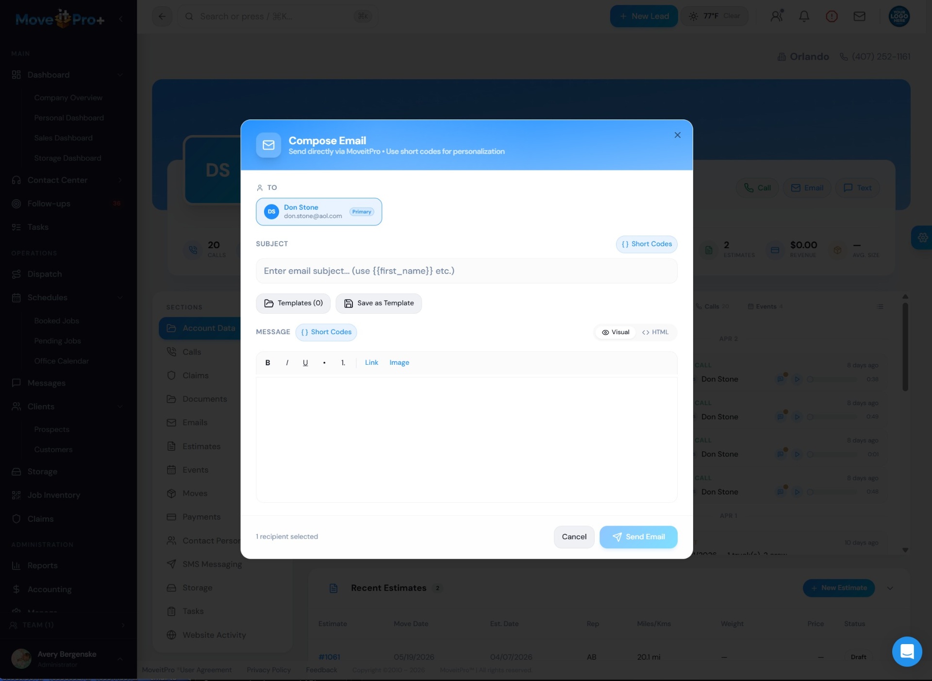 MoveitPro+ CRM lead and customer pipeline view