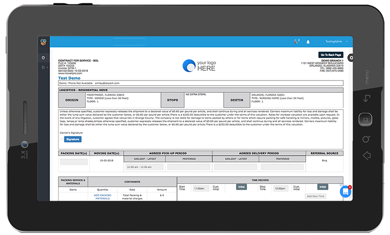 Paperless Contract (BOL) - Moving Software CRM